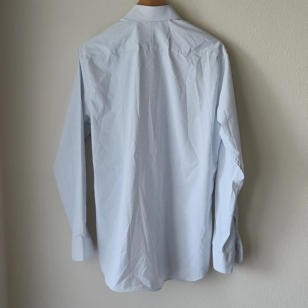 PERRY ELLIS Portfolio Tech Dress Shirt Slim Sz 16 34/35 Light Blue Checkered NWT - Picture 7 of 9